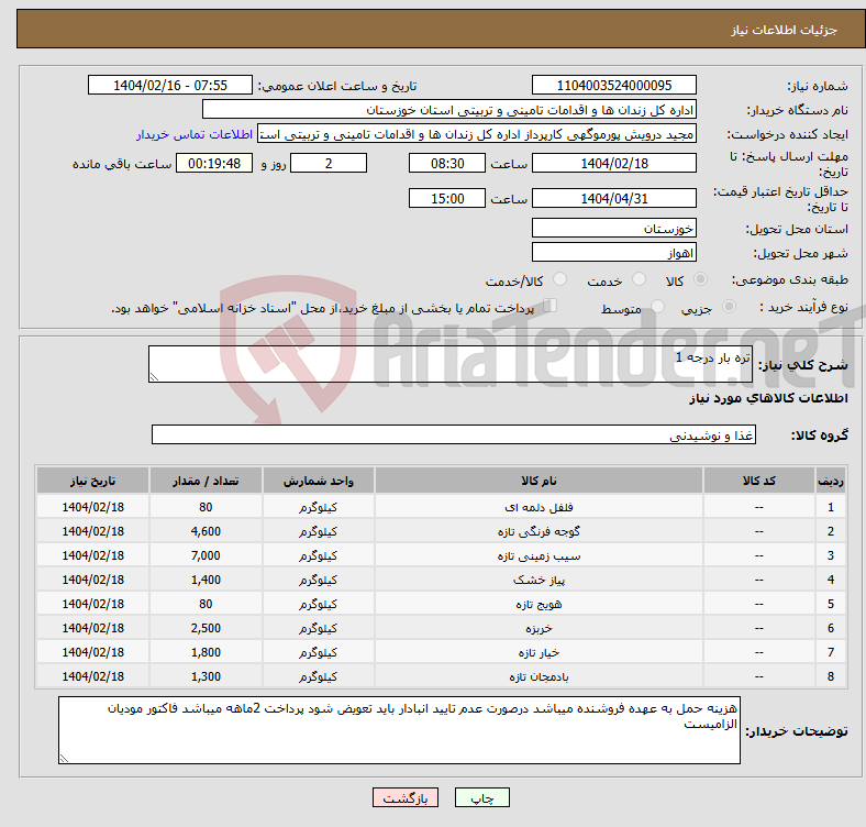 تصویر کوچک آگهی نیاز انتخاب تامین کننده-تره بار درجه 1