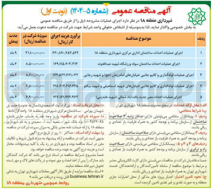 تصویر کوچک آگهی اجرای عملیات احداث ساختمان سوله ورزشگاه شهید عبدالله وند 
