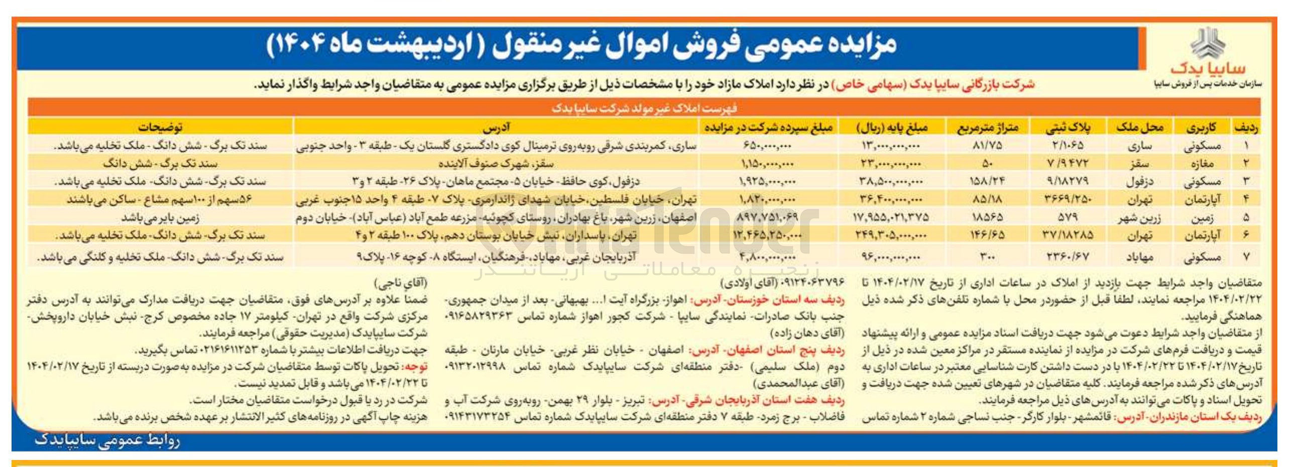 تصویر کوچک آگهی فروش املاک در 7 ردیف با کاربری مسکونی، تجاری