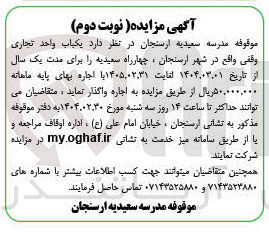 تصویر کوچک آگهی اجاره یکباب واحد تجاری وقفی
