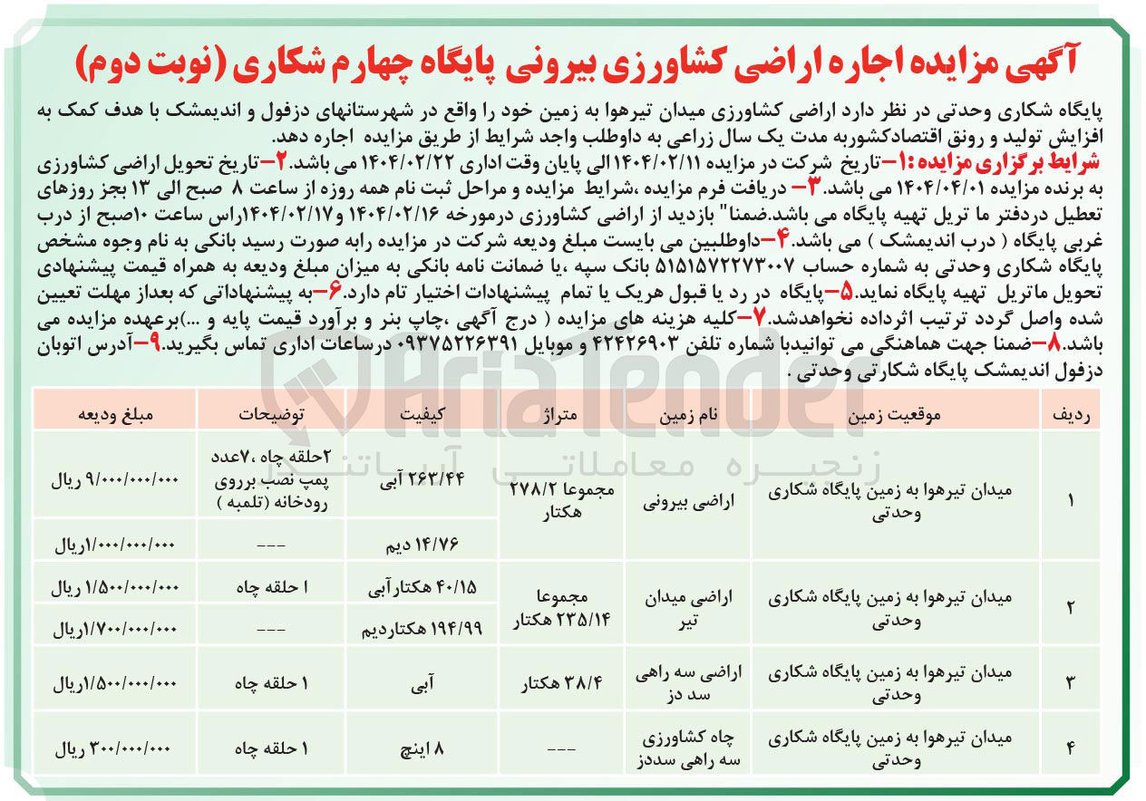 تصویر کوچک آگهی اجاره اراضی کشاورزی بیرونی در 4 ردیف 