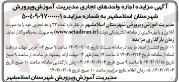 تصویر کوچک آگهی اجاره واحدهای تجاری 