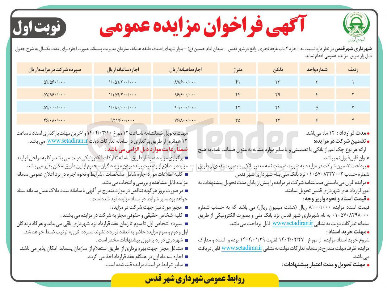 تصویر کوچک آگهی اجاره ۴ باب غرفه تجاری