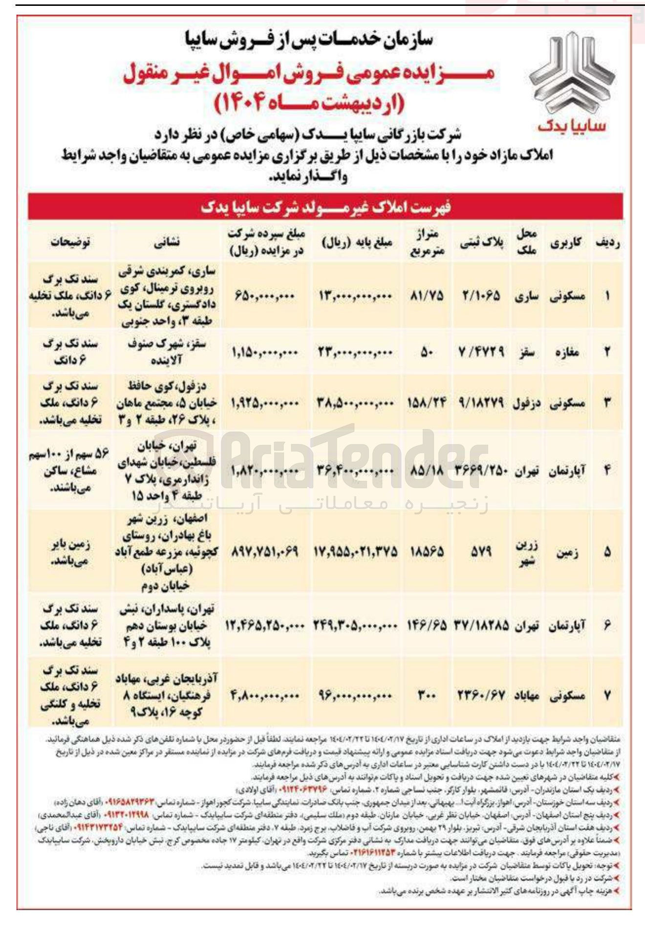 تصویر کوچک آگهی فروش املاک در 7 ردیف با کاربری مسکونی، تجاری