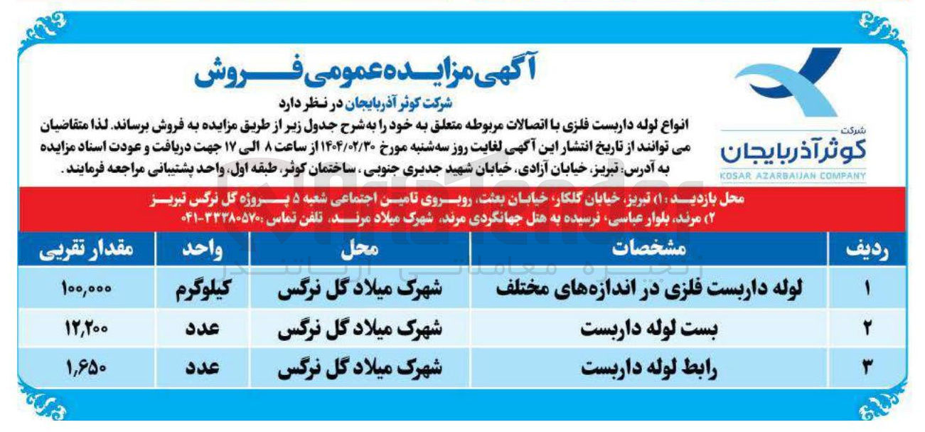 تصویر کوچک آگهی فروش انواع لوله داربست فلزی با اتصالات مربوطه 