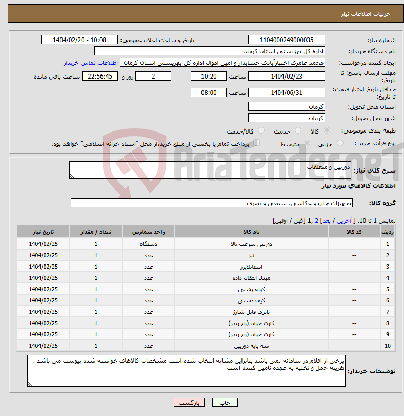 تصویر کوچک آگهی نیاز انتخاب تامین کننده-دوربین و متعلقات 