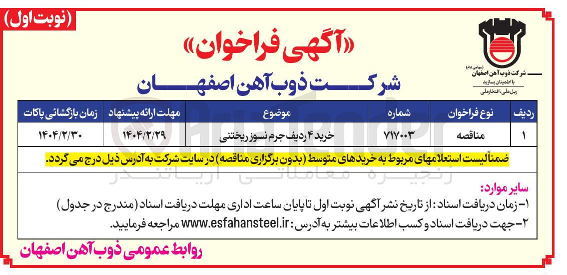 تصویر کوچک آگهی خرید ۴ ردیف جرم نسوز ریختنی