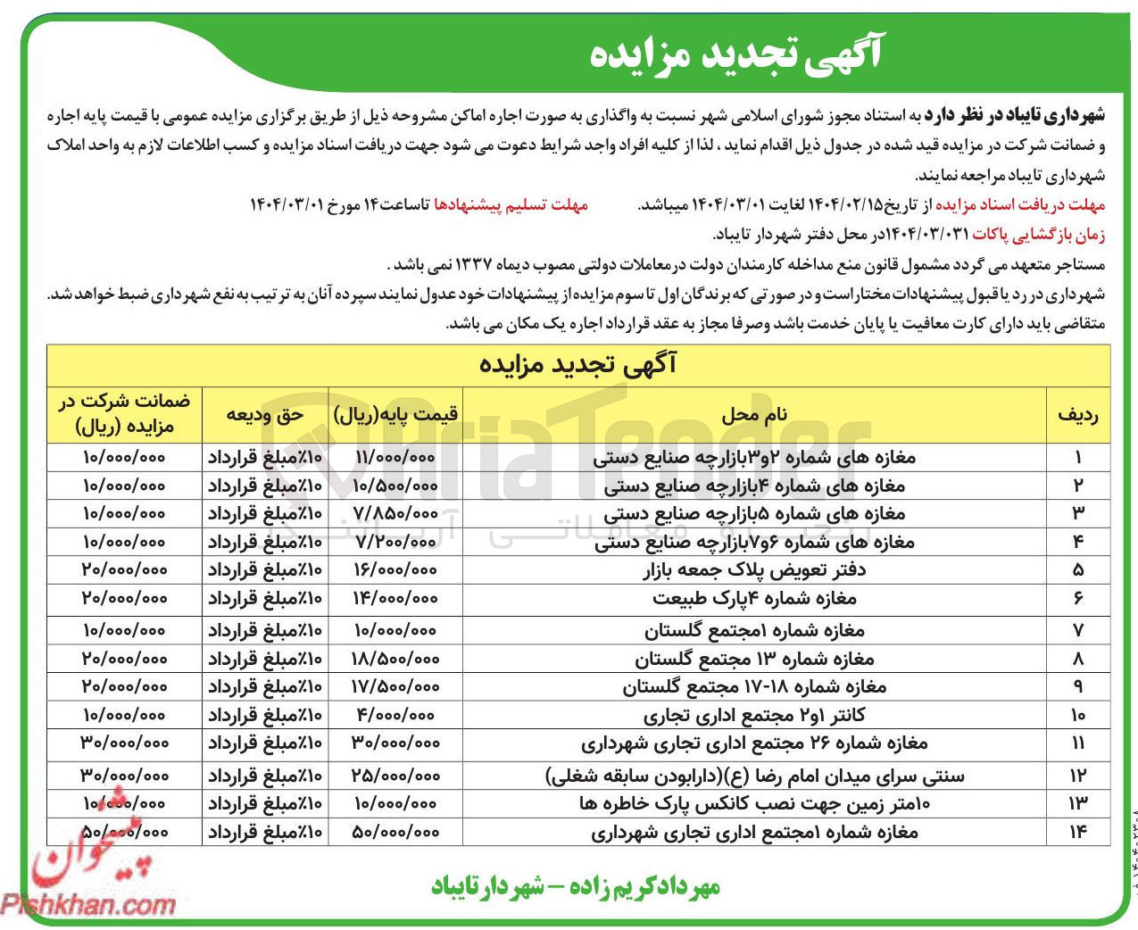 تصویر کوچک آگهی  واگذاری به صورت اجاره اماکن