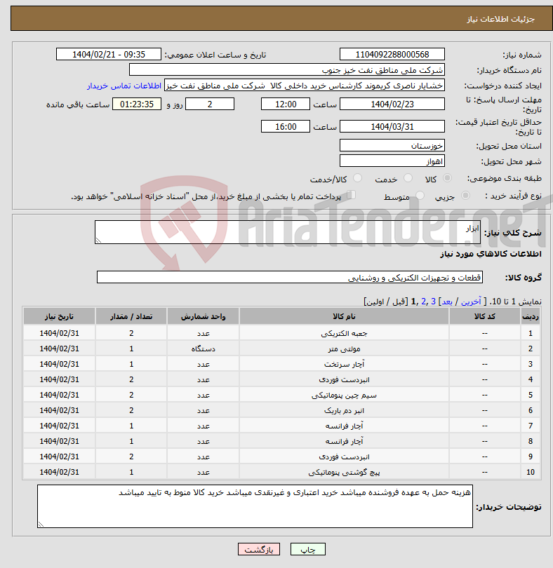 تصویر کوچک آگهی نیاز انتخاب تامین کننده-ابزار