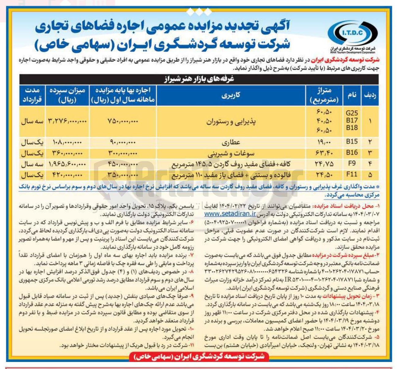 تصویر کوچک آگهی اجاره فضاهای تجاری در 5 ردیف با کاربری پذیرایی و رستوران - عطاری - سوغات و شیرینی - کافه - فالوده بستنی