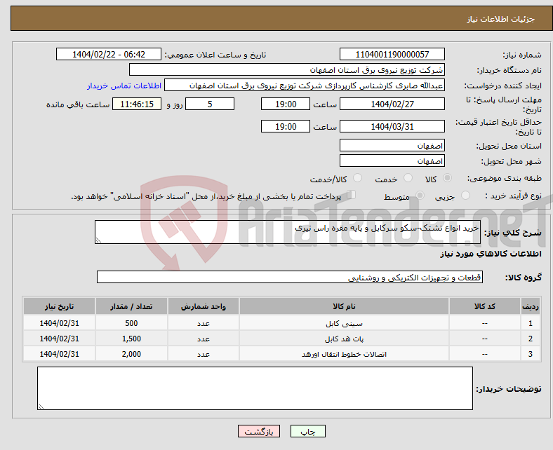 تصویر کوچک آگهی نیاز انتخاب تامین کننده-خرید انواع تشتک-سکو سرکابل و پایه مقره راس تیری