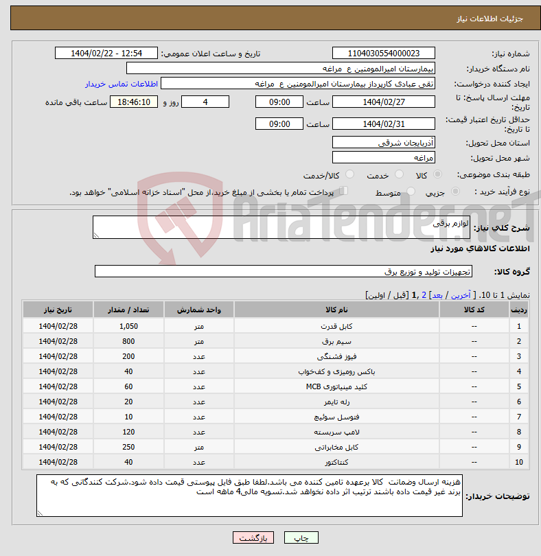 تصویر کوچک آگهی نیاز انتخاب تامین کننده-لوازم برقی