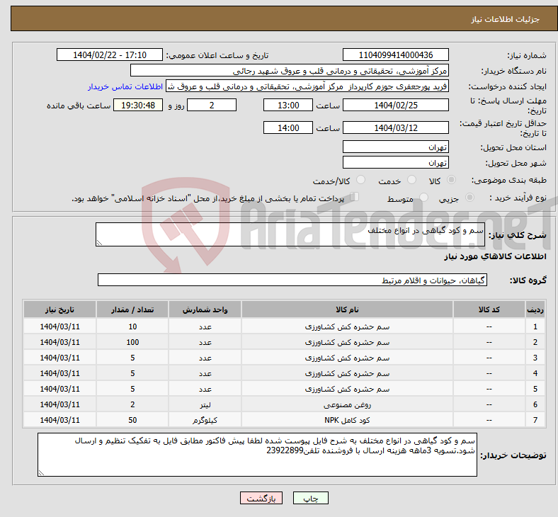 تصویر کوچک آگهی نیاز انتخاب تامین کننده-سم و کود گیاهی در انواع مختلف