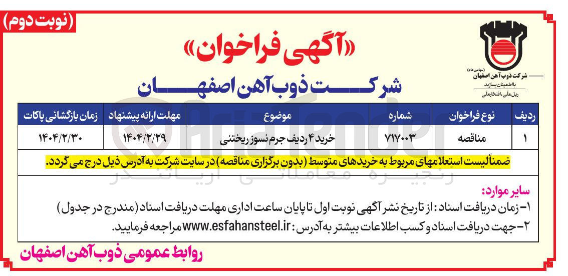تصویر کوچک آگهی خرید ۴ ردیف جرم نسوز ریختنی 
