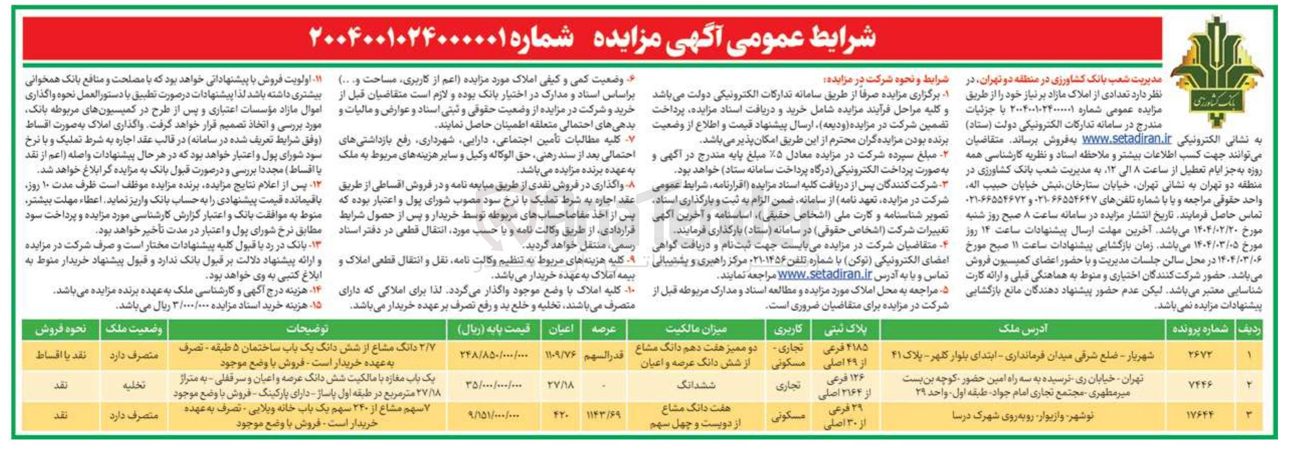تصویر کوچک آگهی فروش تعدادی از املاک در 3 ردیف با کاربری تجاری و مسکونی