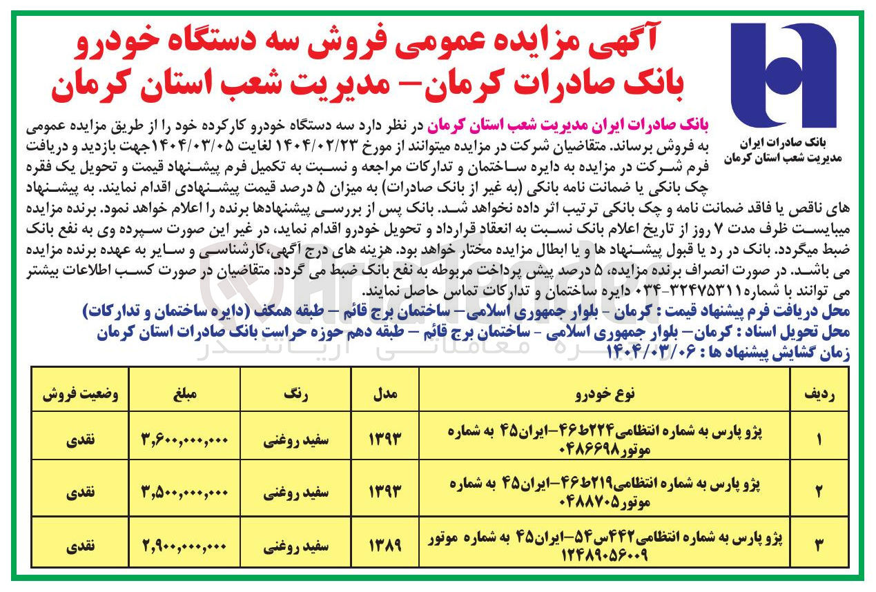 تصویر کوچک آگهی فروش سه دستگاه خودرو کار کرده (پژو پارس)