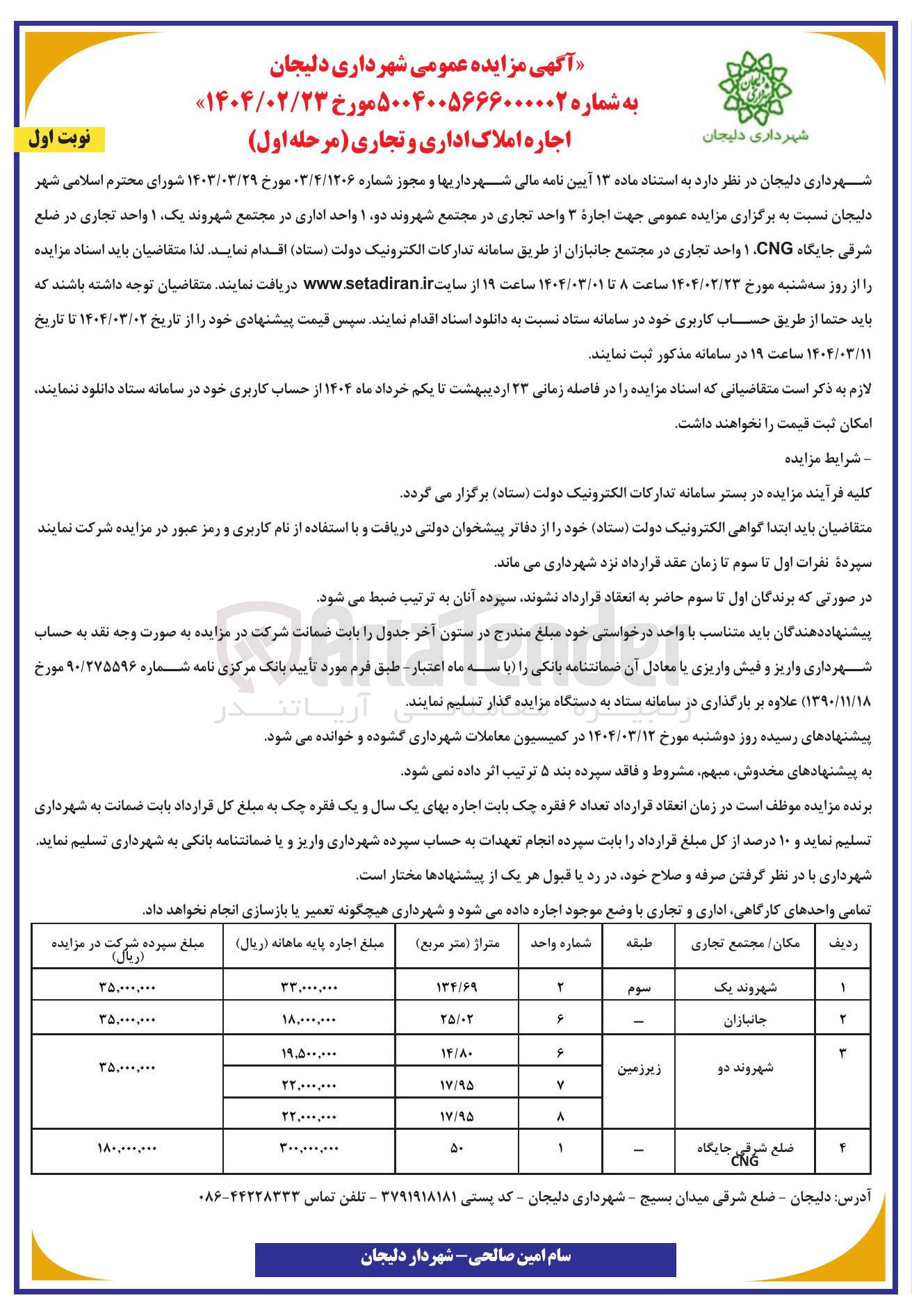 تصویر کوچک آگهی اجاره املاک تجاری و اداری در 4 ردیف