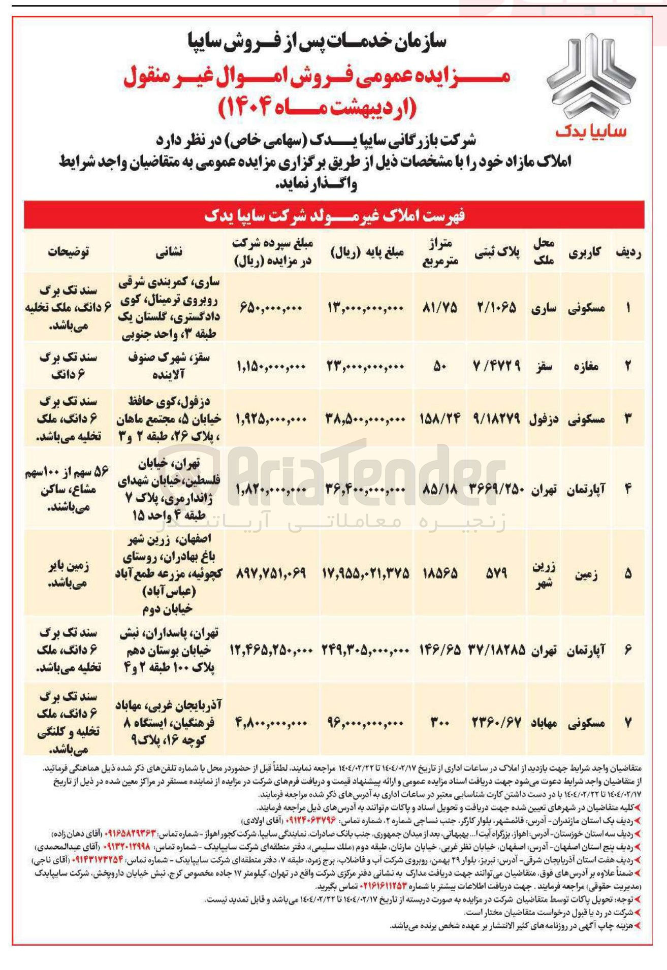 تصویر کوچک آگهی فروش املاک در 7 ردیف با کاربری مسکونی، مغازه ، زمین