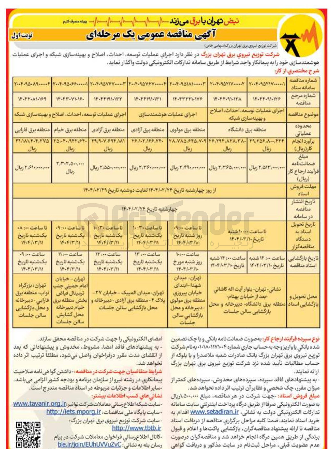 تصویر کوچک آگهی اجرای عملیات توسعه احداث اصلاح و بهینه سازی شبکه 