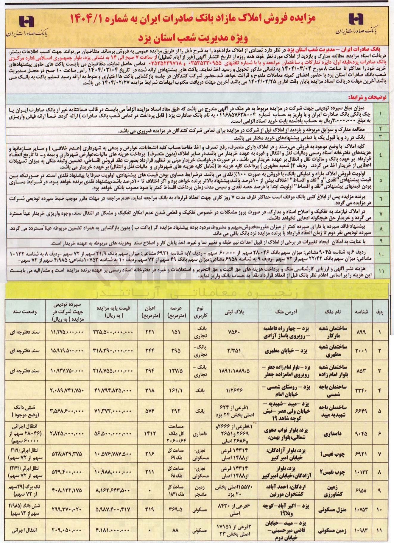 تصویر کوچک آگهی فروش املاک در 11 ردیف با کاربری تجاری، مسکونی، بانک، دامداری