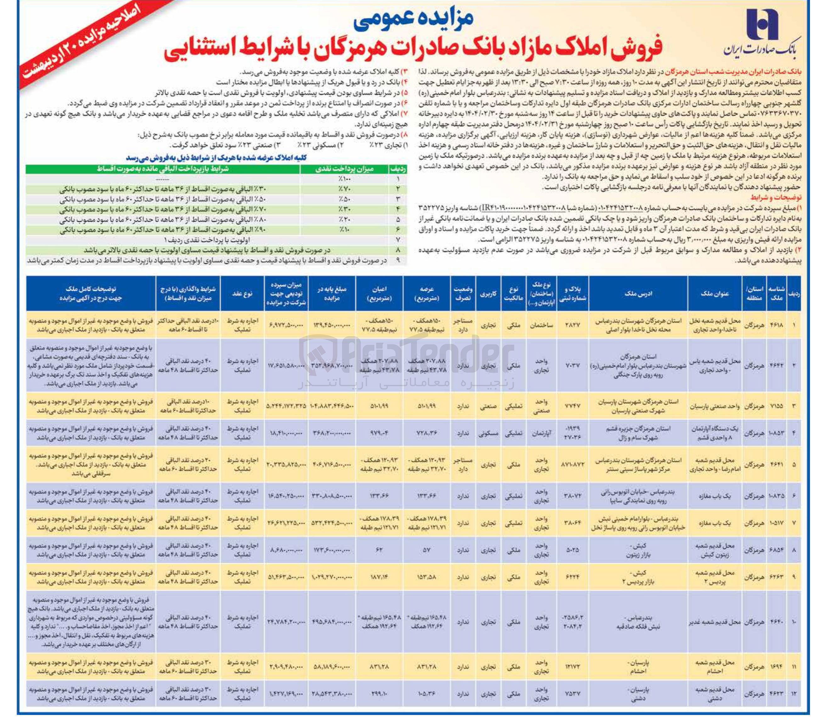 تصویر کوچک آگهی فروش املاک در 12 ردیف با کاربری تجاری، صنعتی ، مسکونی