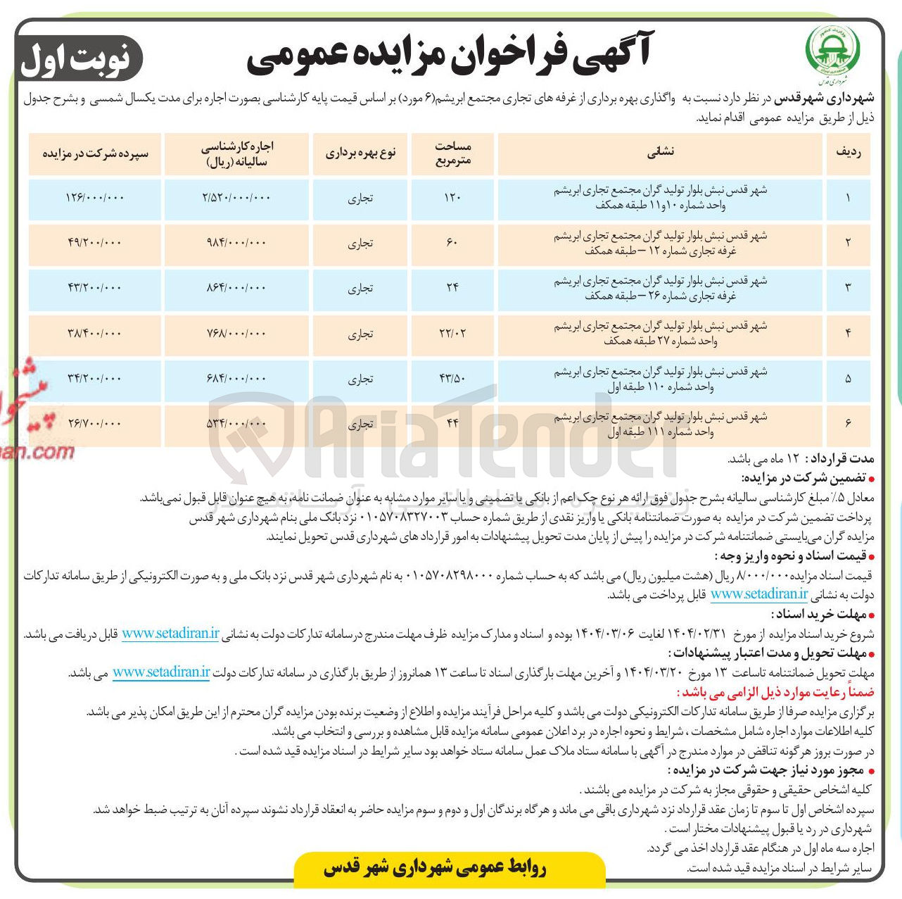 تصویر کوچک آگهی بهره برداری از غرفه های تجاری در 6 ردیف 