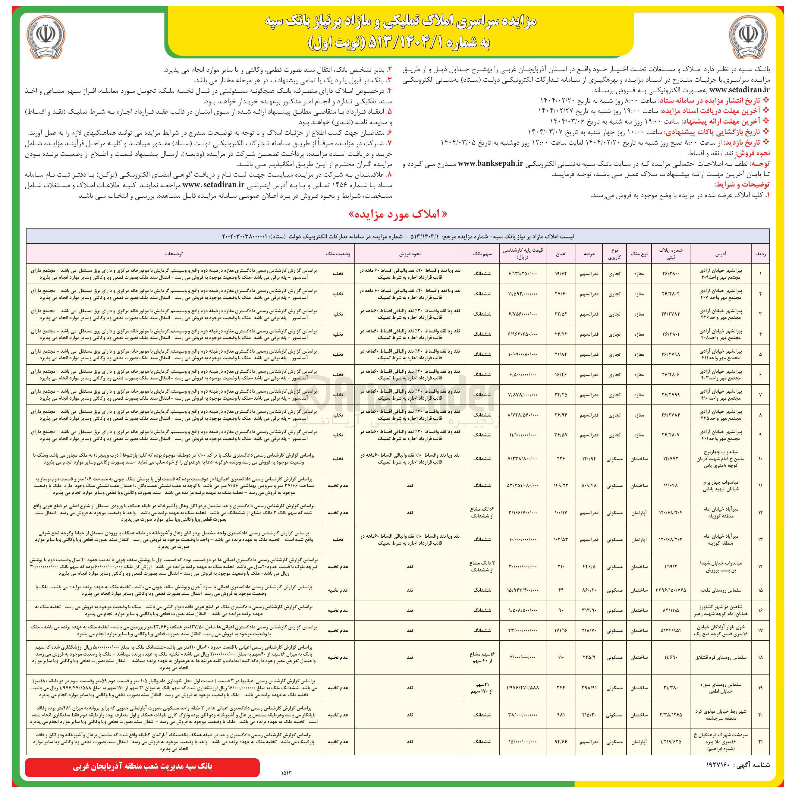 تصویر کوچک آگهی فروش املاک در 21 ردیف با کاربری تجاری، مسکونی