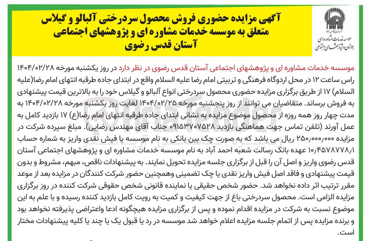 تصویر کوچک آگهی فروش  محصول سردرختی انواع آلبالو و گیلاس