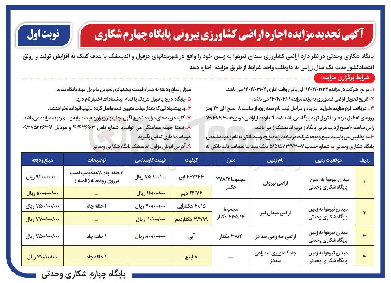 تصویر کوچک آگهی اجاره اراضی کشاورزی بیرونی در 4 ردیف