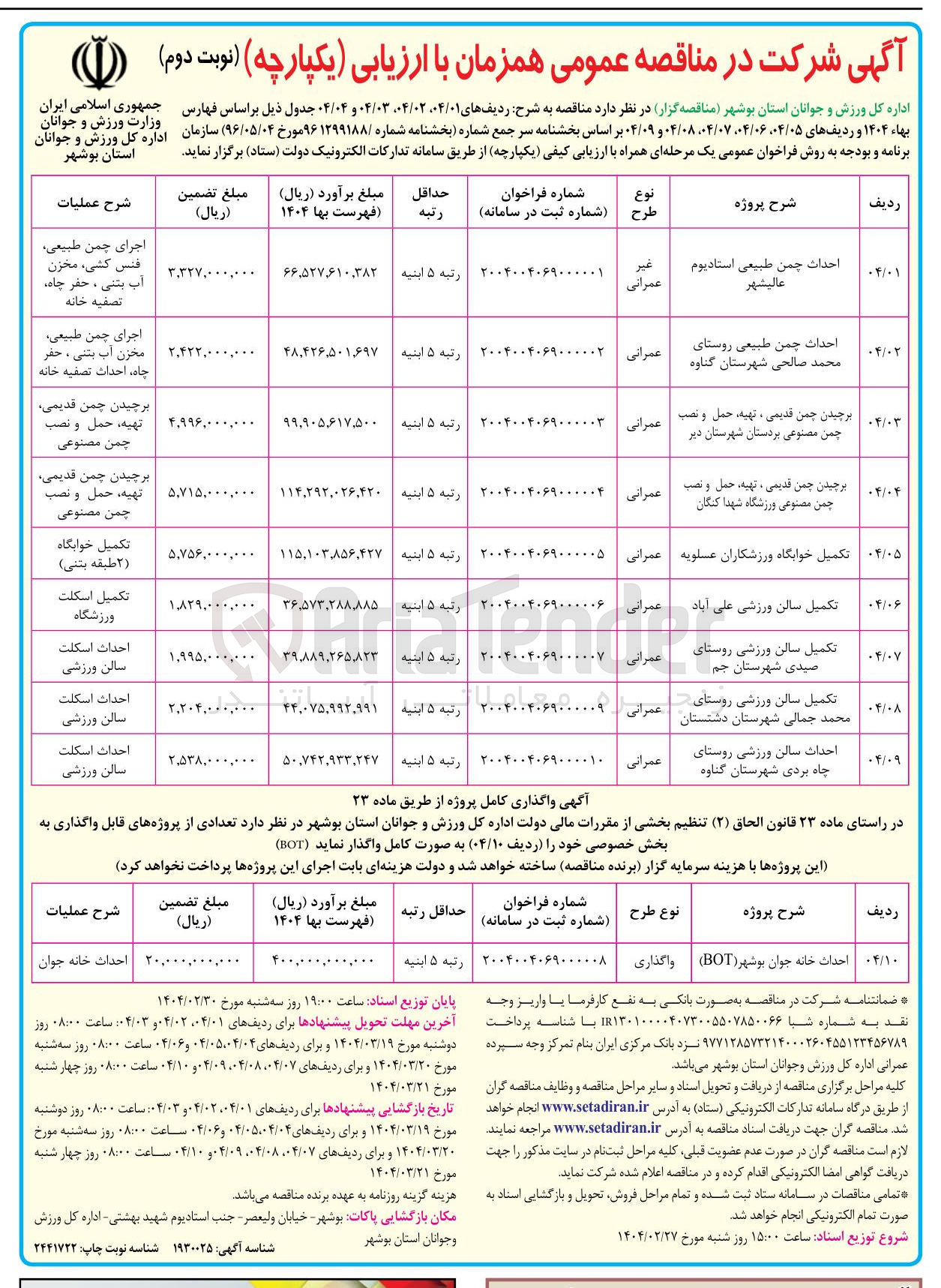 تصویر کوچک آگهی اجرای چمن طبیعی فنس کشی ، مخزن آب بنتی ، حفر چاه تصفیه خانه 
