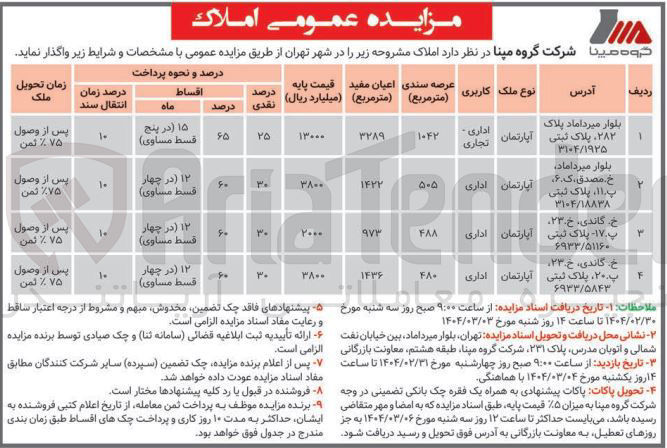 تصویر کوچک آگهی فروش املاک در 4 ردیف با کاربری اداری و تجاری