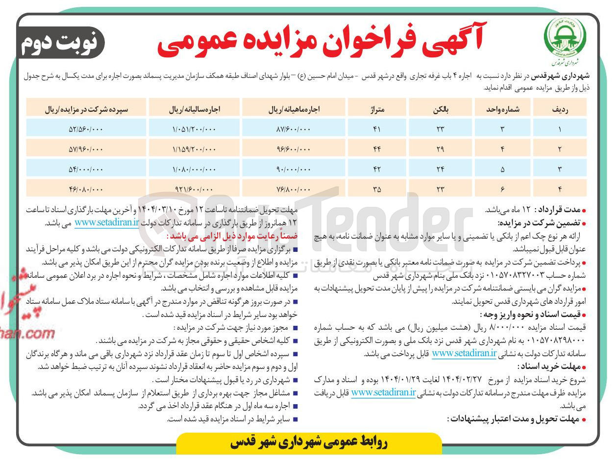 تصویر کوچک آگهی  اجاره ۴ باب غرفه تجاری