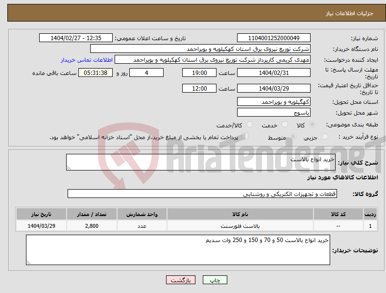 تصویر کوچک آگهی نیاز انتخاب تامین کننده-خرید انواع بالاست 