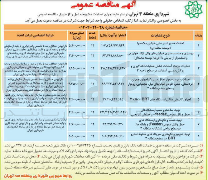 تصویر کوچک آگهی تهیه تجهیز و نگهداری سرپناه های خطوط تندرو BRT در سطح منطقه ۳ 
