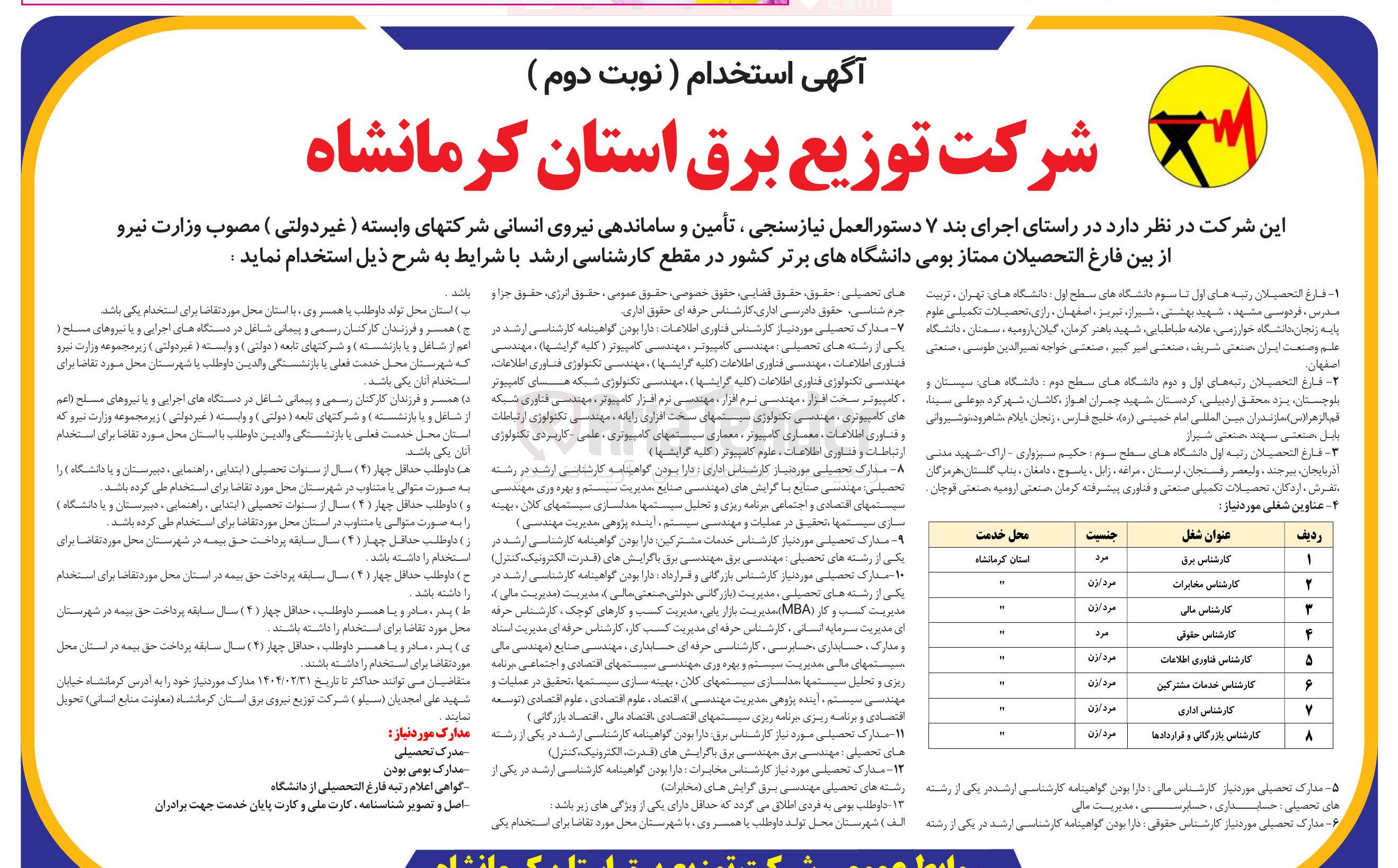 تصویر کوچک آگهی تأمین و ساماندهی نیروی انسانی شرکتهای وابسته (غیر دولتی ) 