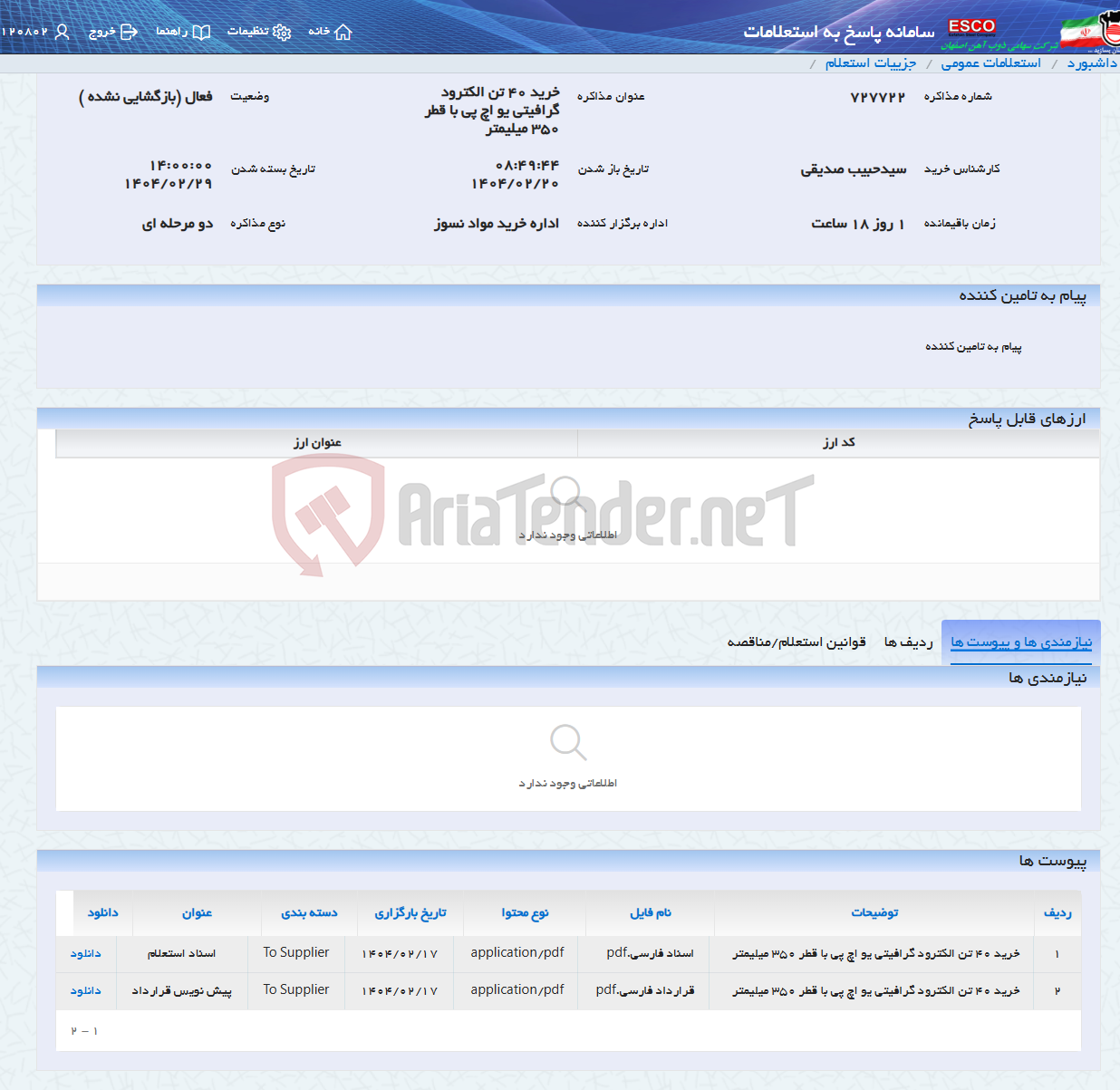 تصویر کوچک آگهی خرید 40 تن الکترود گرافیتی یو اچ پی با قطر 350 میلیمتر