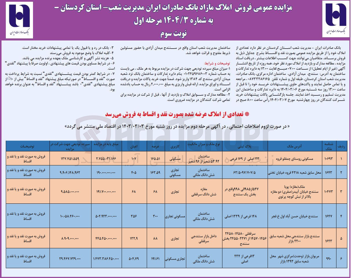 تصویر کوچک آگهی فروش املاک در 6 ردیف با کاربری مسکونی، تجاری