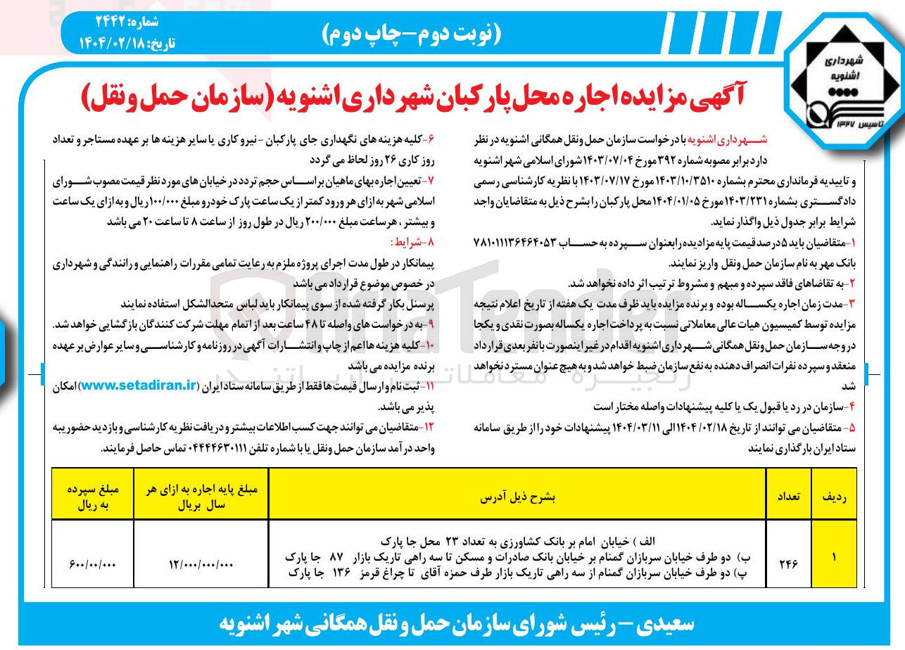 تصویر کوچک آگهی اجاره محل پارکبان