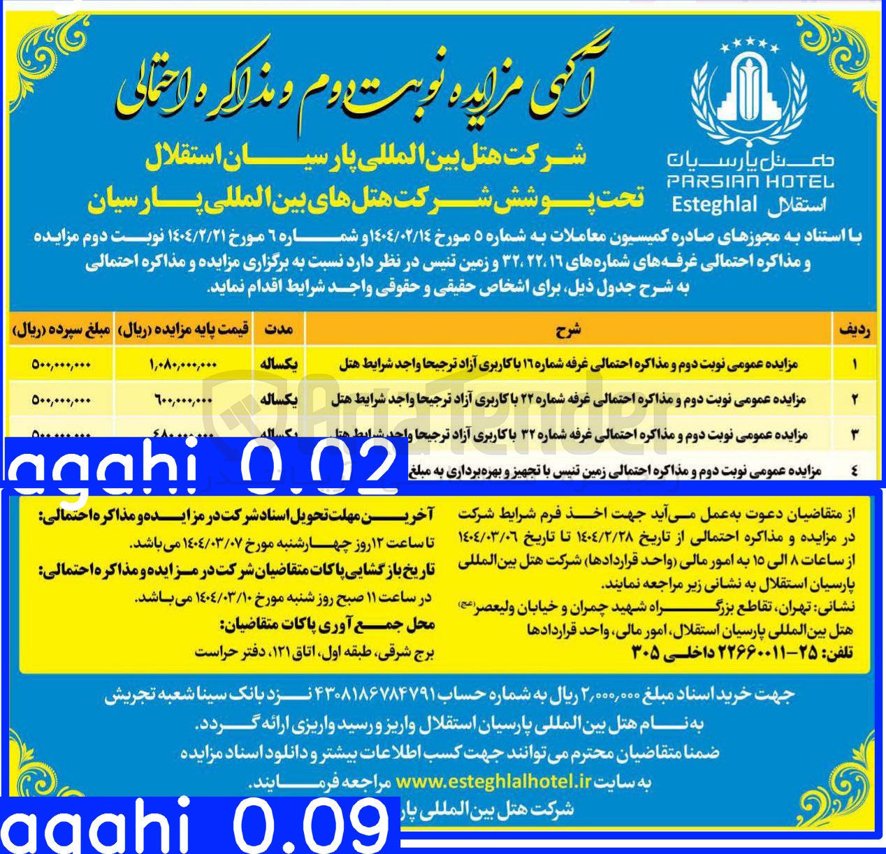 تصویر کوچک آگهی اجاره غرفه های شماره 16 و 22 و 32 با کاربری آزاد و اجاره زمین تنیس با تجهیز و بهره برداری