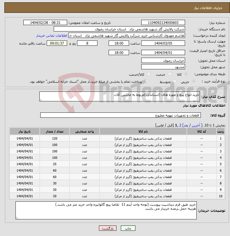 تصویر کوچک آگهی نیاز انتخاب تامین کننده-خرید انواع پیچ و مهره های (استاندارد)مربوط به ماشین آلات 