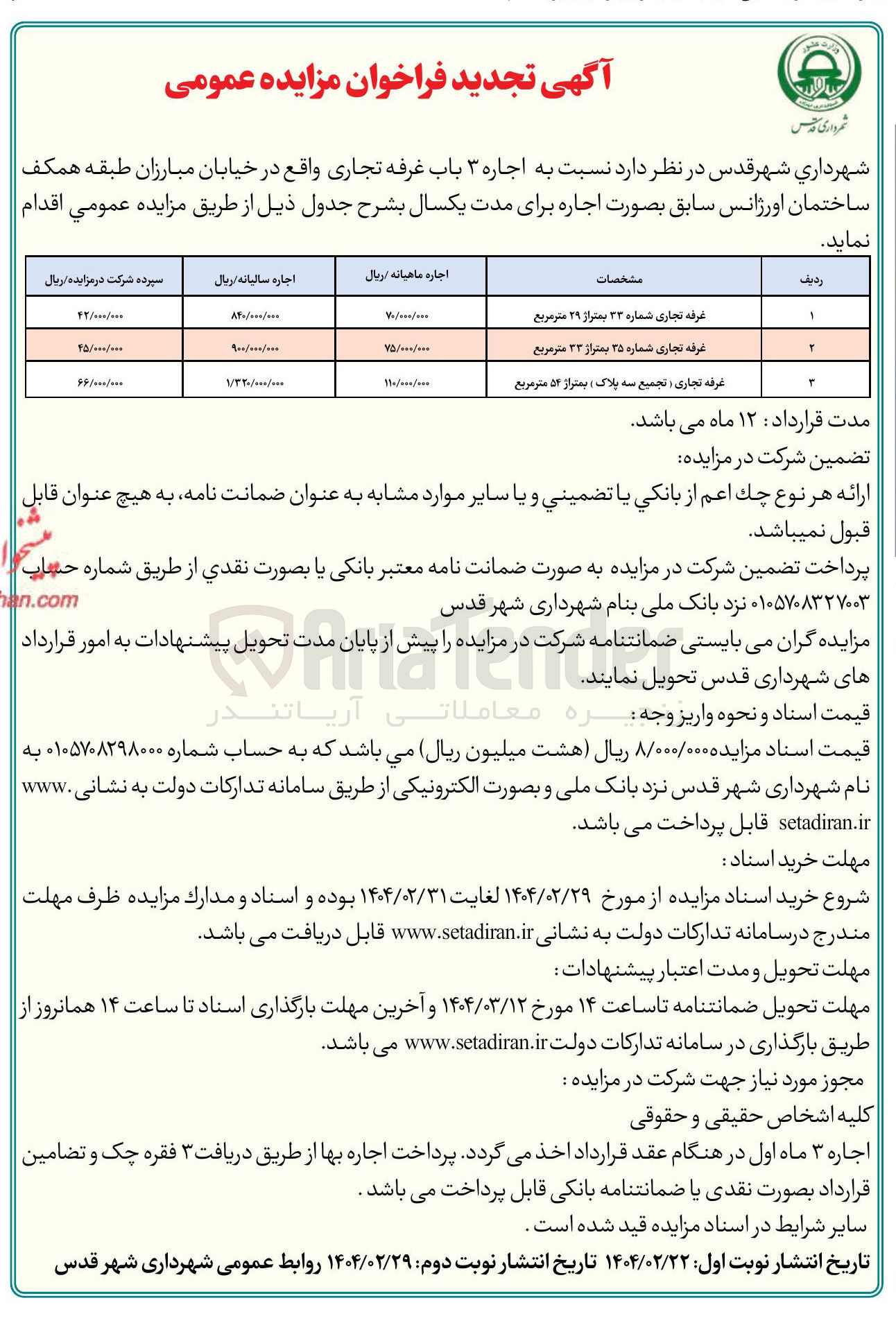 تصویر کوچک آگهی اجاره ۳ باب غرفه تجاری