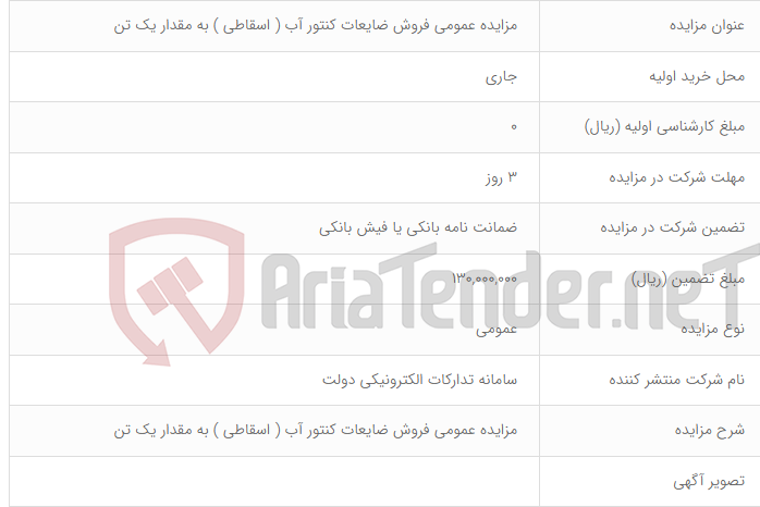 تصویر کوچک آگهی مزایده عمومی فروش ضایعات کنتور آب ( اسقاطی ) به مقدار یک تن
