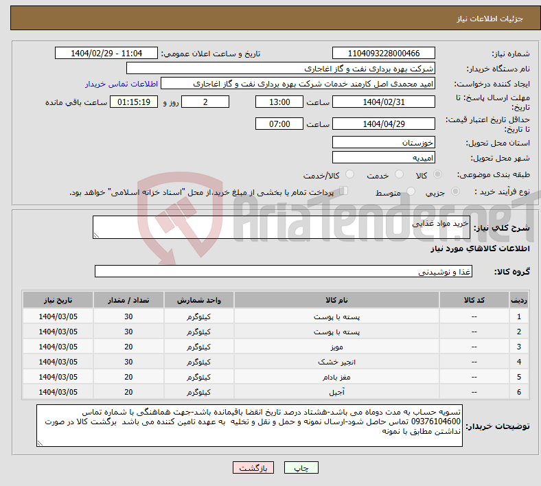 تصویر کوچک آگهی نیاز انتخاب تامین کننده-خرید مواد غذایی 