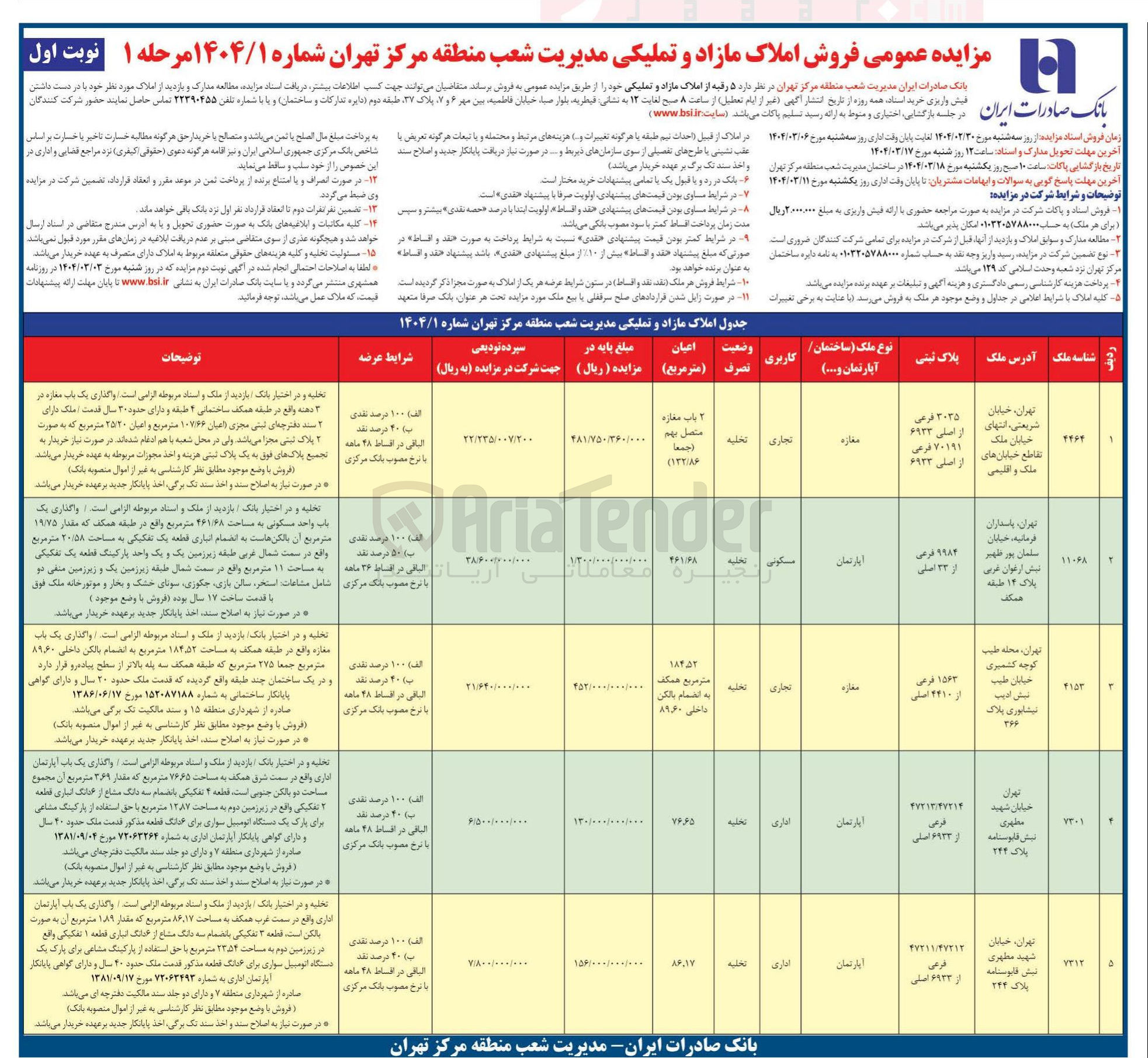 تصویر کوچک آگهی فروش املاک در 5 ردیف با کاربری تجاری، مسکونی، اداری