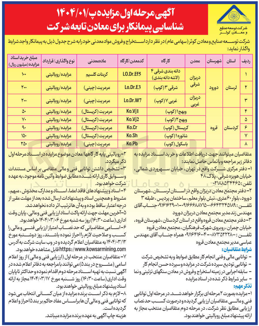 تصویر کوچک آگهی  استخراج و فروش مواد معدنی