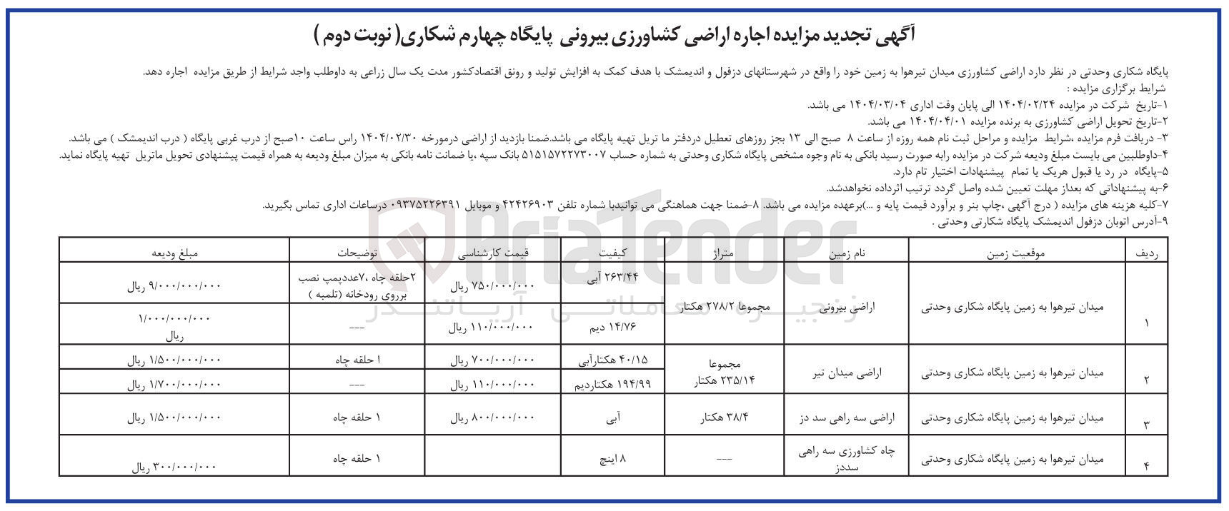 تصویر کوچک آگهی  اجاره اراضی کشاورزی 