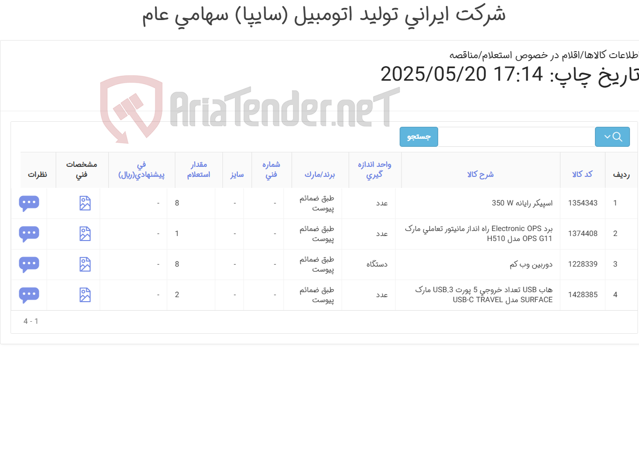 تصویر کوچک آگهی 4آیتم اسپیکر/برد/هاب/دوربین وب کم طبق ضمائم پیوست
