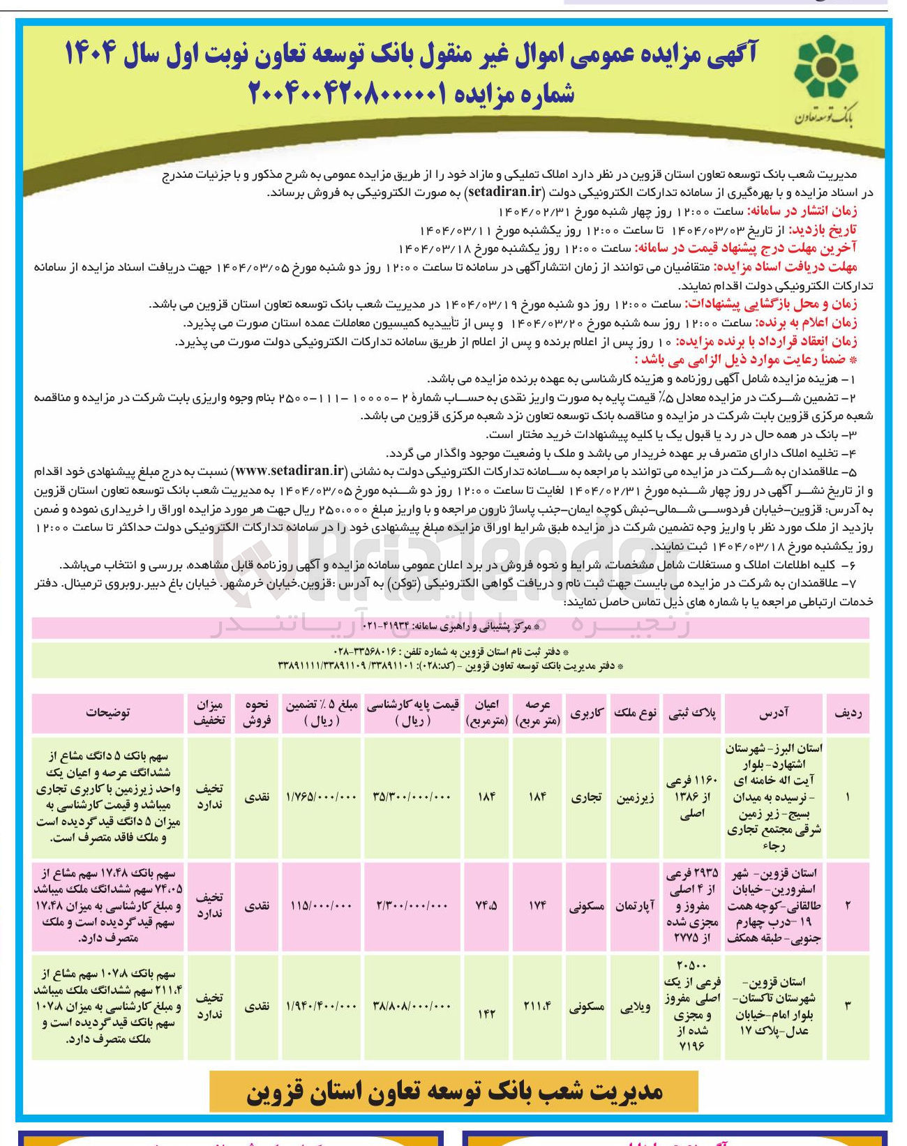 تصویر کوچک آگهی  املاک تملیکی و مازاد خود