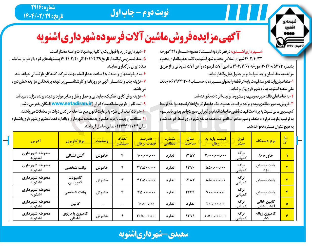 تصویر کوچک آگهی  فروش ماشین آلات فرسوده 