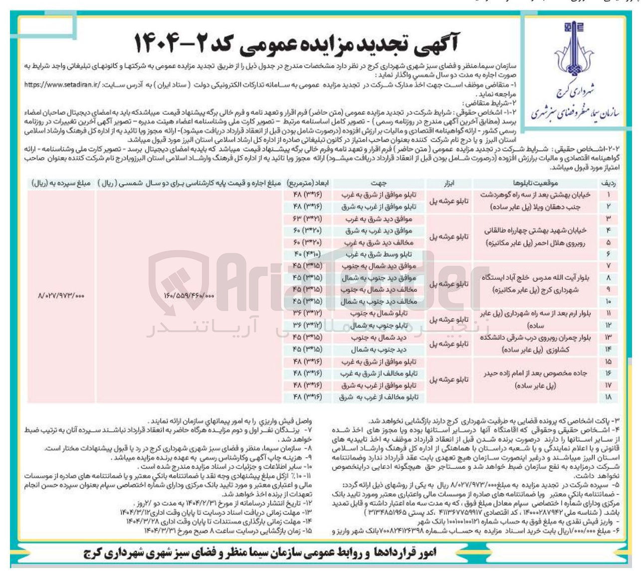 تصویر کوچک آگهی فروش تابلو عرشه پل در 18 ردیف